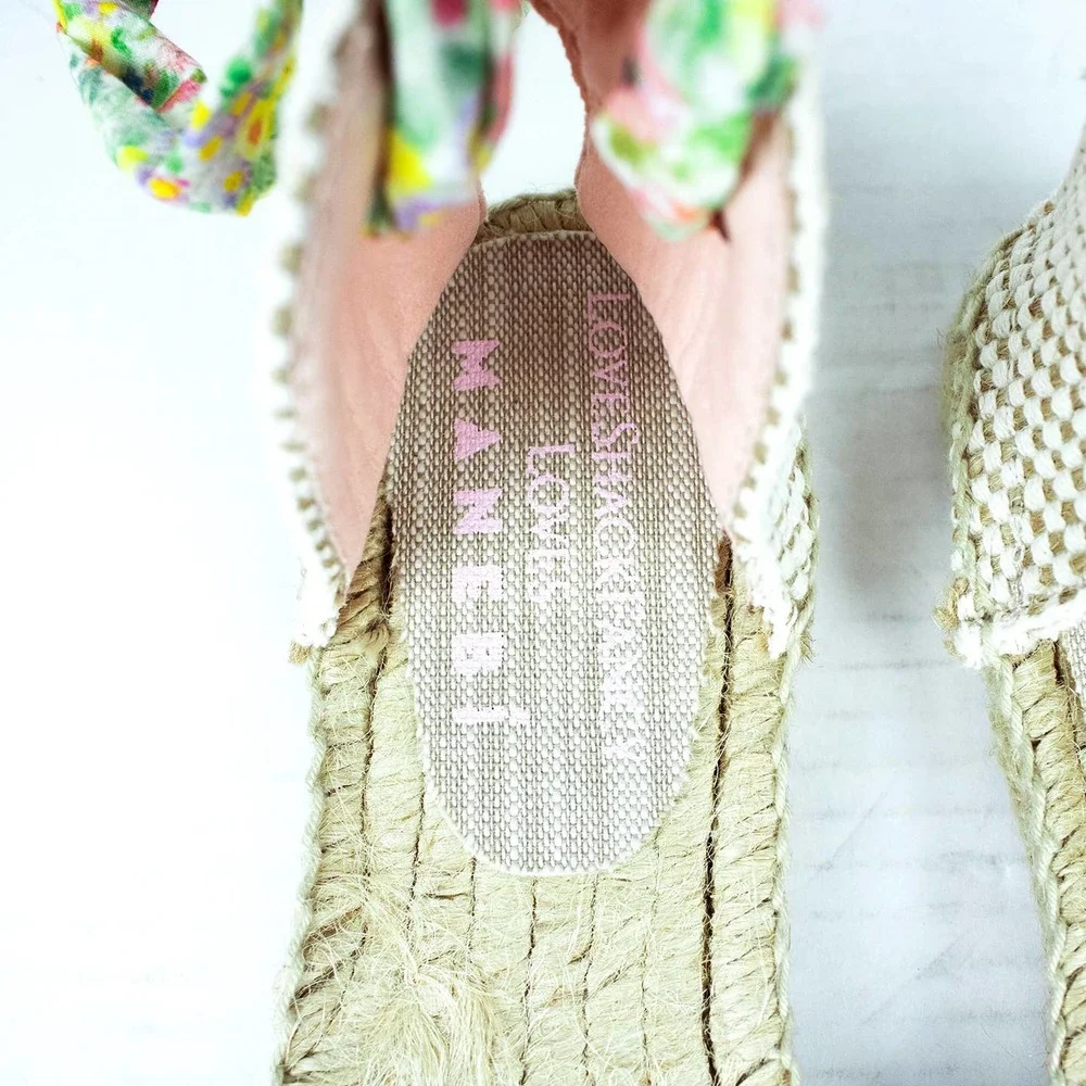 LoveShackFancy x Manebi Green Floral Ankle Wrap Straw Espadrilles - Picture 3 of 10